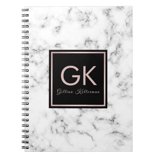 White Marble Roos Gold Monogram Notitieboek (Voorkant)