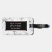 White marble Roos Gold Monogrammed Name Bagagelabel (Achterkant horizontaal)