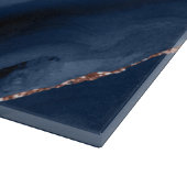 White marble Roos Gold Navy Blue Agate Monogram Snijplank (Hoek)