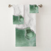 White marble Sage Green Agate Silver Glitter Bad Handdoek (Insitu)