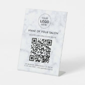 White Marble Salon Business QR-code en Logo Reclamebord Met Voetstuk (Voorkant)