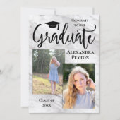 White Marble Script 2 Photo Afstuderen Kaart (Voorkant)