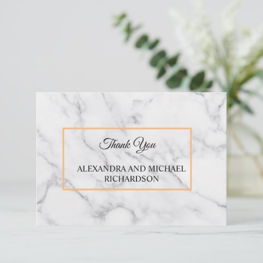 White Marble Script Bedankkaart (Staand voorkant)