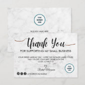 White Marble Script Klant Bedankkaart (Voorkant / Achterkant)