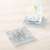 White Marble Script Specialized Groomsman's Name Glazen Onderzetter (Schuin)
