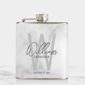 White Marble Script Specialized Groomsman's Name Heupfles