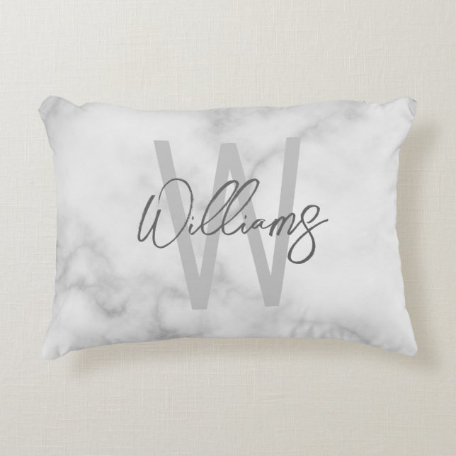 White Marble Script Specialized Monogram and Name Accent Kussen (Voorkant)
