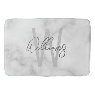 White Marble Script Specialized Monogram and Name Badmat