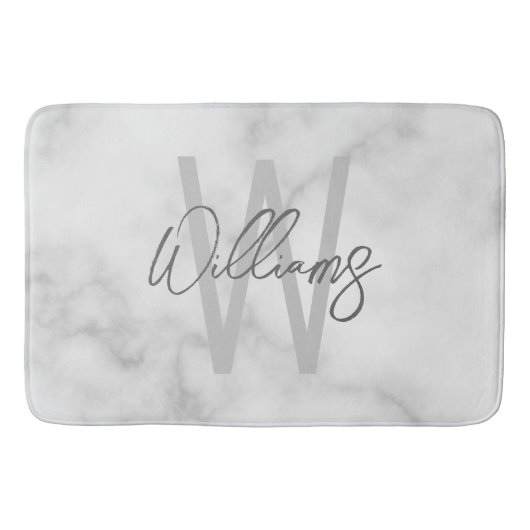White Marble Script Specialized Monogram and Name Badmat (Voorkant)