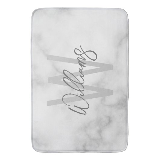 White Marble Script Specialized Monogram and Name Badmat (Voorkant Verticaal)