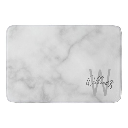 White Marble Script Specialized Monogram and Name Badmat (Voorkant)
