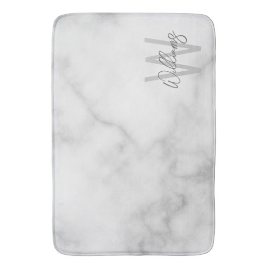 White Marble Script Specialized Monogram and Name Badmat (Voorkant Verticaal)