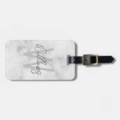 White Marble Script Specialized Monogram and Name Bagagelabel (Voorkant horizontaal)