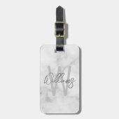 White Marble Script Specialized Monogram and Name Bagagelabel (Voorkant verticaal)
