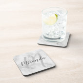 White Marble Script Specialized Monogram and Name Bier Onderzetter (Rechterzijde)