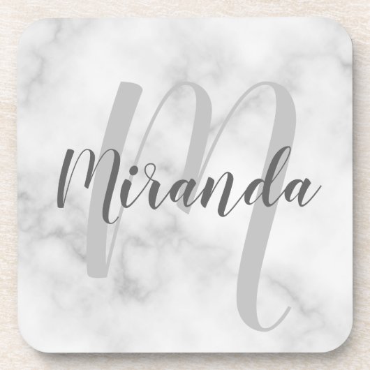 White Marble Script Specialized Monogram and Name Bier Onderzetter (Voorkant)