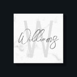 White Marble Script Specialized Monogram and Name Canvas Afdruk<br><div class="desc">Moderne,  minimalistische persoonlijke monogram en naam geeft dit ontwerp een gepersonaliseerde naam in de grijze moderne,  moderne tekenstijl voor handschrift en monogram in lichte grijze moderne sans serif lettertypestijl als achtergrond,  op witte marmerachtergrond.</div>