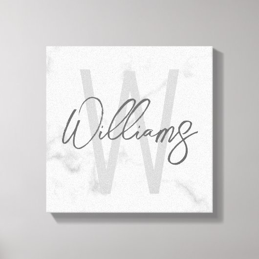 White Marble Script Specialized Monogram and Name Canvas Afdruk (Voorkant)