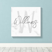 White Marble Script Specialized Monogram and Name Canvas Afdruk (Insitu (Houten vloer))