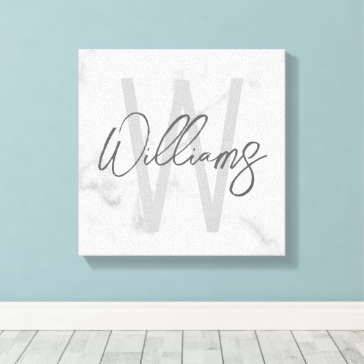 White Marble Script Specialized Monogram and Name Canvas Afdruk (Insitu (Houten vloer))