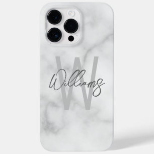 White Marble Script Specialized Monogram and Name Case-Mate iPhone 14 Pro Max Hoesje