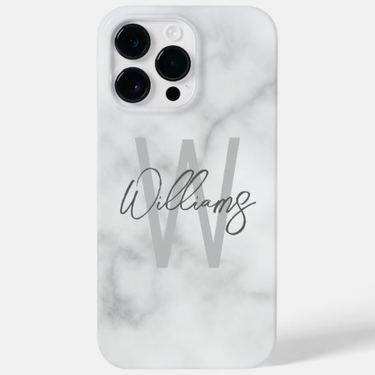 White Marble Script Specialized Monogram and Name Case-Mate iPhone Case (Achterkant)
