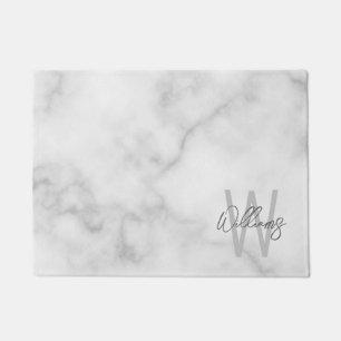 White Marble Script Specialized Monogram and Name Deurmat