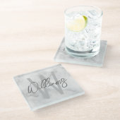 White Marble Script Specialized Monogram and Name Glazen Onderzetter (Schuin)