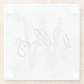 White Marble Script Specialized Monogram and Name Glazen Onderzetter (Achterkant)