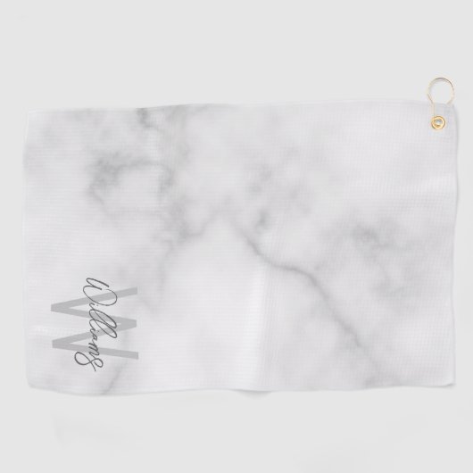 White Marble Script Specialized Monogram and Name Golfhanddoek (Horizontaal)