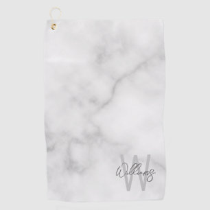 White Marble Script Specialized Monogram and Name Golfhanddoek