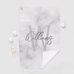 White Marble Script Specialized Monogram and Name Golfhanddoek