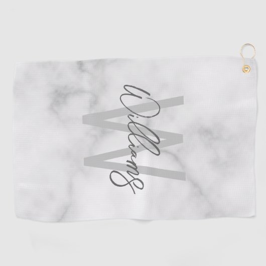 White Marble Script Specialized Monogram and Name Golfhanddoek (Horizontaal)