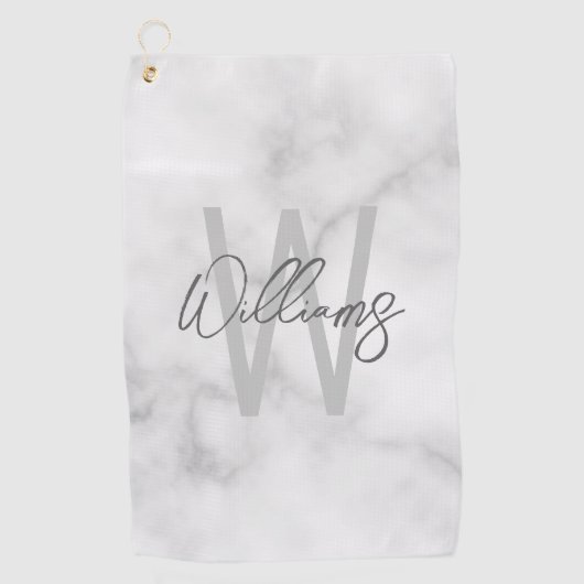 White Marble Script Specialized Monogram and Name Golfhanddoek (Voorkant)