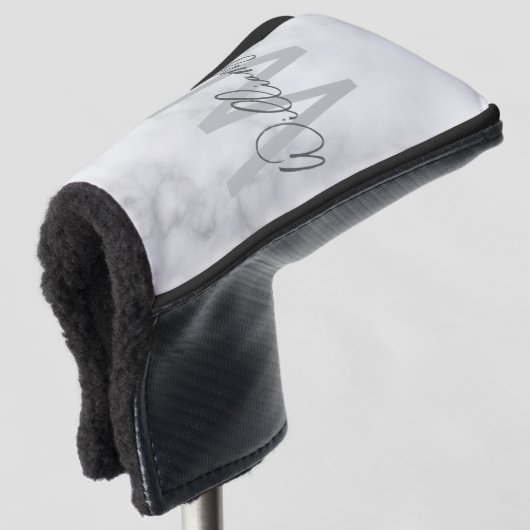 White Marble Script Specialized Monogram and Name Golfheadcover (3/4 voorkant)