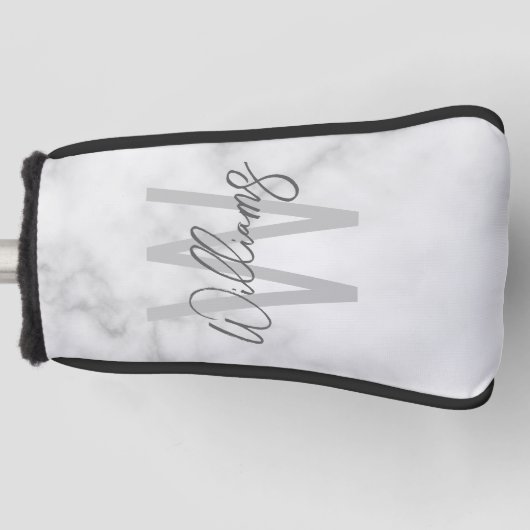 White Marble Script Specialized Monogram and Name Golfheadcover (Voorkant)