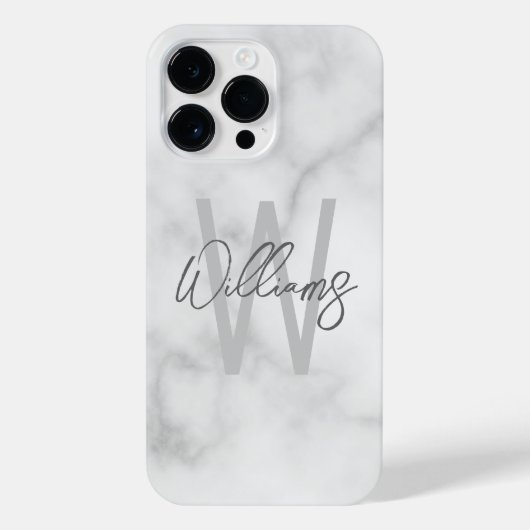 White Marble Script Specialized Monogram and Name iPhone Hoesje (Achterkant)