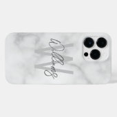 White Marble Script Specialized Monogram and Name iPhone Hoesje (Achterkant horizontaal)