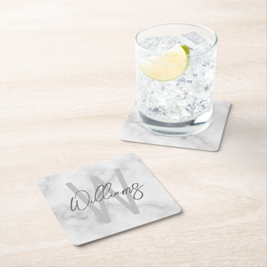 White Marble Script Specialized Monogram and Name Kartonnen Onderzetters (Insitu)