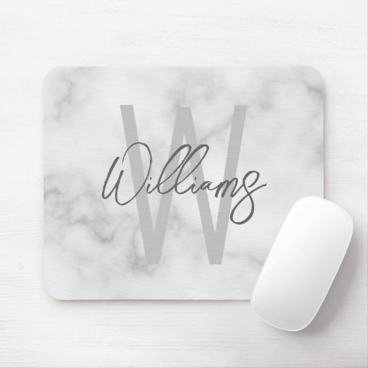 White Marble Script Specialized Monogram and Name Muismat (Met muis)