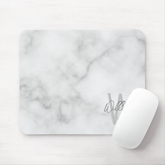 White Marble Script Specialized Monogram and Name Muismat (Met muis)
