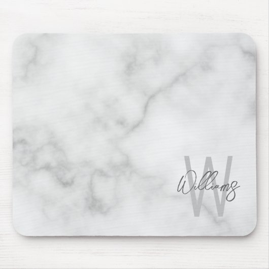 White Marble Script Specialized Monogram and Name Muismat (Voorkant)