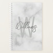 White Marble Script Specialized Monogram and Name Planner (Voorkant)