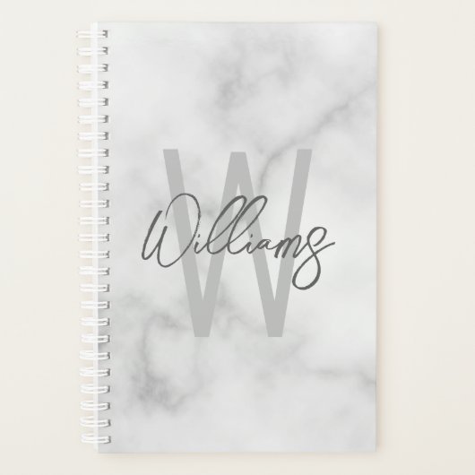 White Marble Script Specialized Monogram and Name Planner (Voorkant)