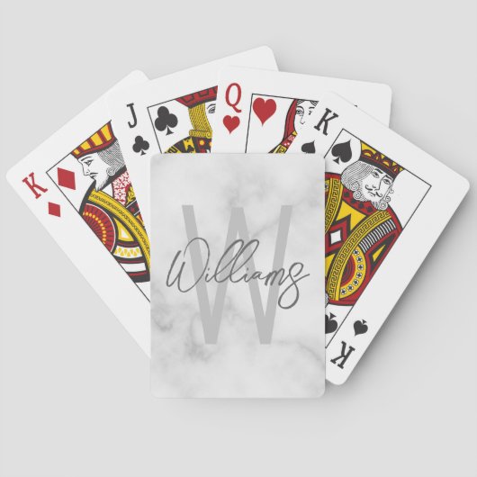 White Marble Script Specialized Monogram and Name Pokerkaarten (Achterkant)