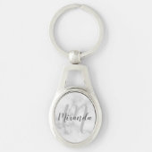 White Marble Script Specialized Monogram and Name Sleutelhanger (Voorkant)
