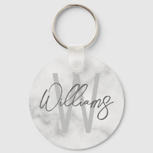White Marble Script Specialized Monogram and Name Sleutelhanger