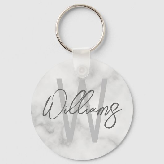 White Marble Script Specialized Monogram and Name Sleutelhanger (Voorkant)