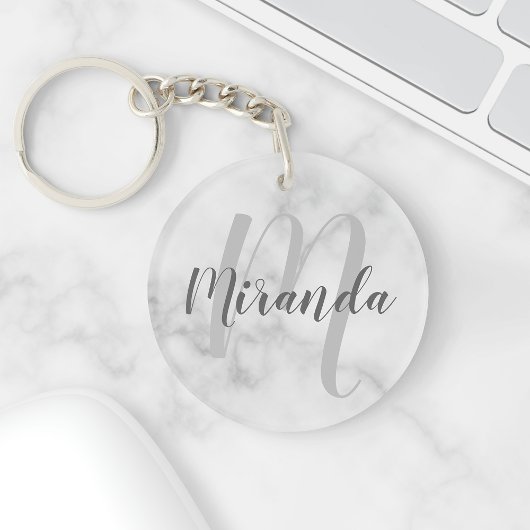 White Marble Script Specialized Monogram and Name Sleutelhanger