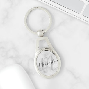 White Marble Script Specialized Monogram and Name Sleutelhanger